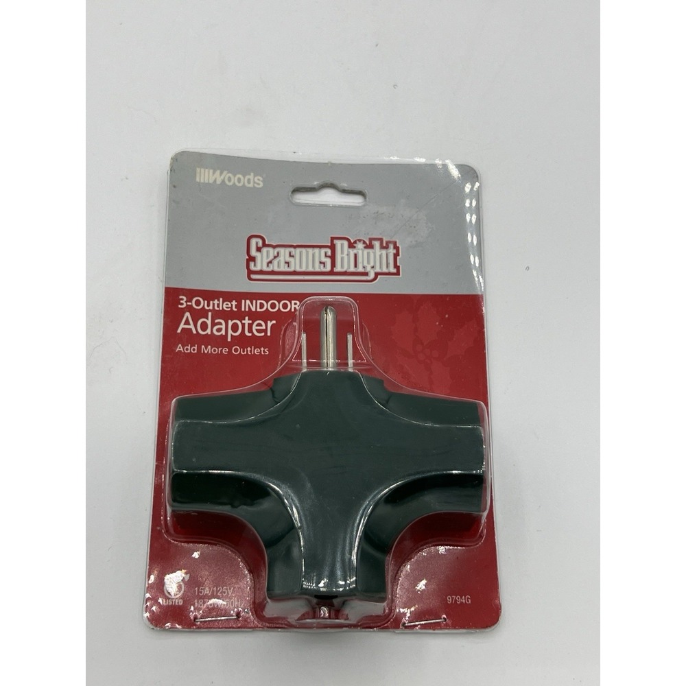 Woods Seasons Bright 3Outlet Indoor Adapter | Green Grounded Power Splitter VTG